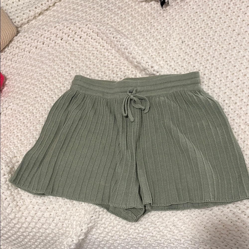 Women's Ribbed Knit Shorts - Sage Green